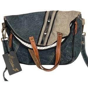 NWT Mona B. Fold-Over Upcycled Gia Canvas Tote Bag with Vegan Leather Trim